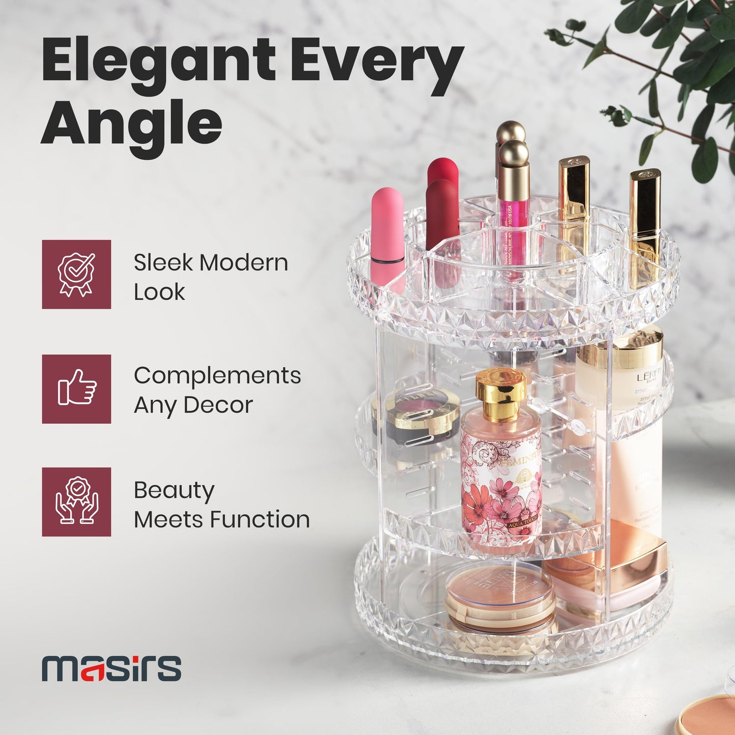 360 Rotating Makeup Organizer - Adjustable Shelf Height and Fully Rotatable. The Perfect Cosmetic Organizer for Bedroom Dresser or Vanity Countertop. (Black)