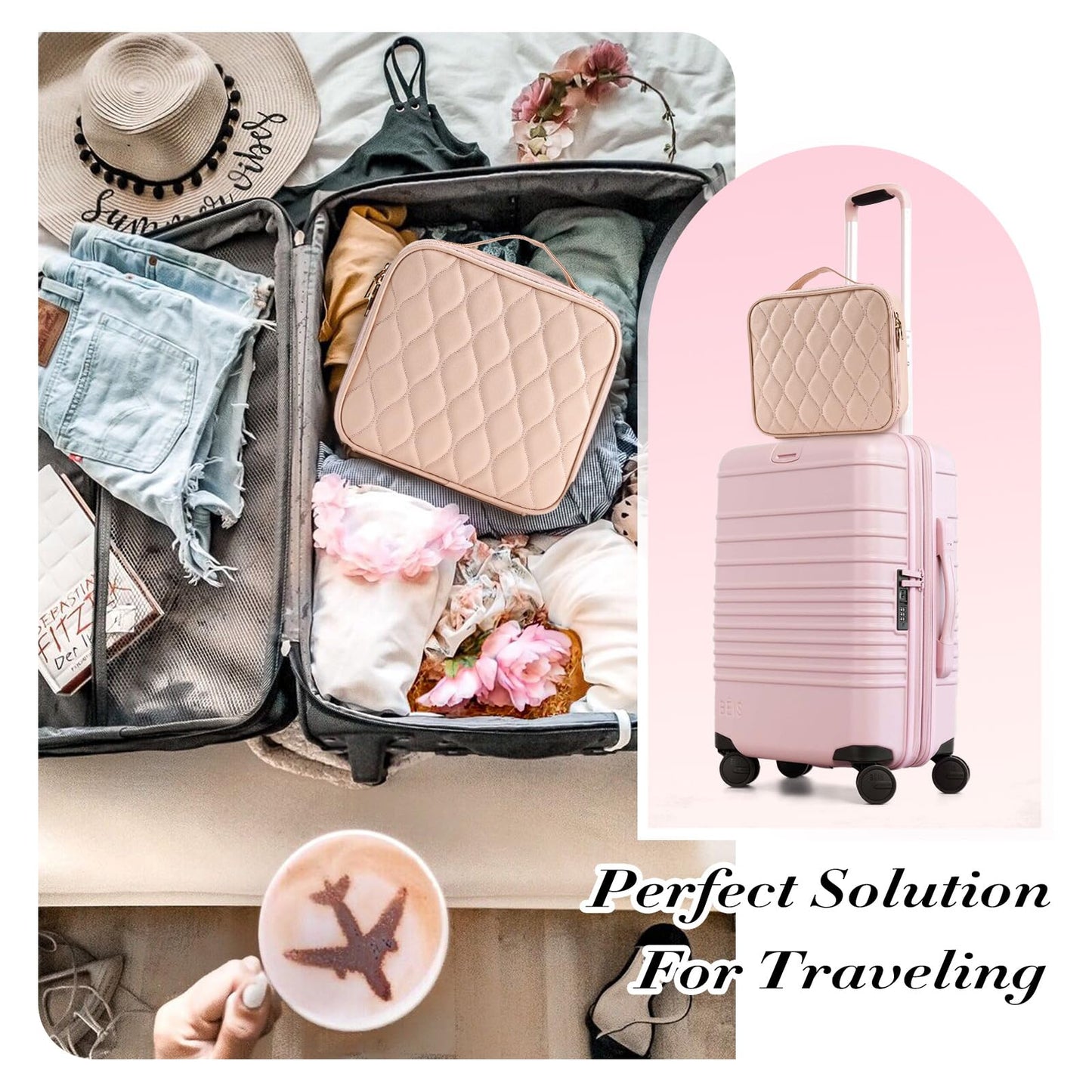 Joligrace Makeup Bag Cosmetic Case Vanity Travel Beauty Box Make Up Train Case Hairdressing Tools Organiser with Adjustable Compartment Oxford Fabric, Black