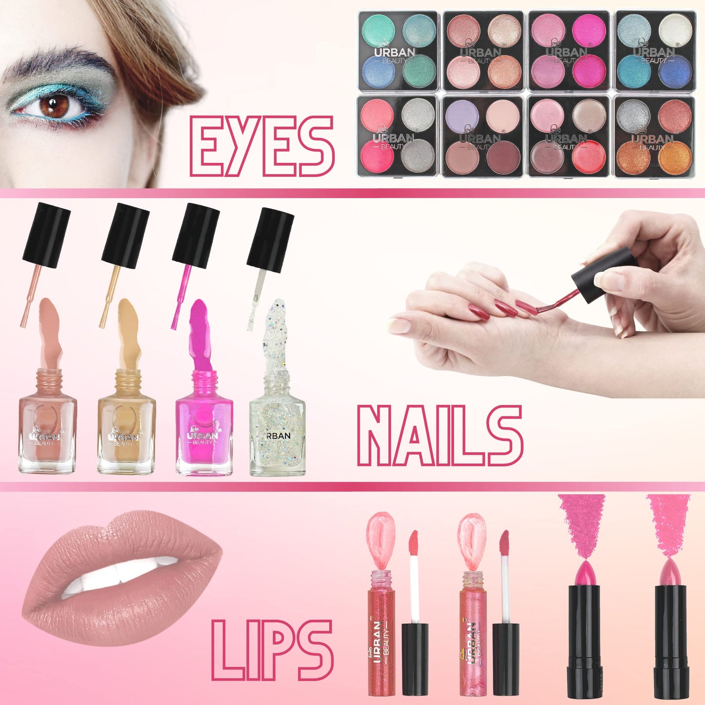 LOVE URBAN BEAUTY Dazzling Makeup Case – 60-Piece Makeup and Nail Set for Teenagers – Elegant Silver Box – Compact and Lightweight Design – Travel-Friendly Women’s Makeup Set