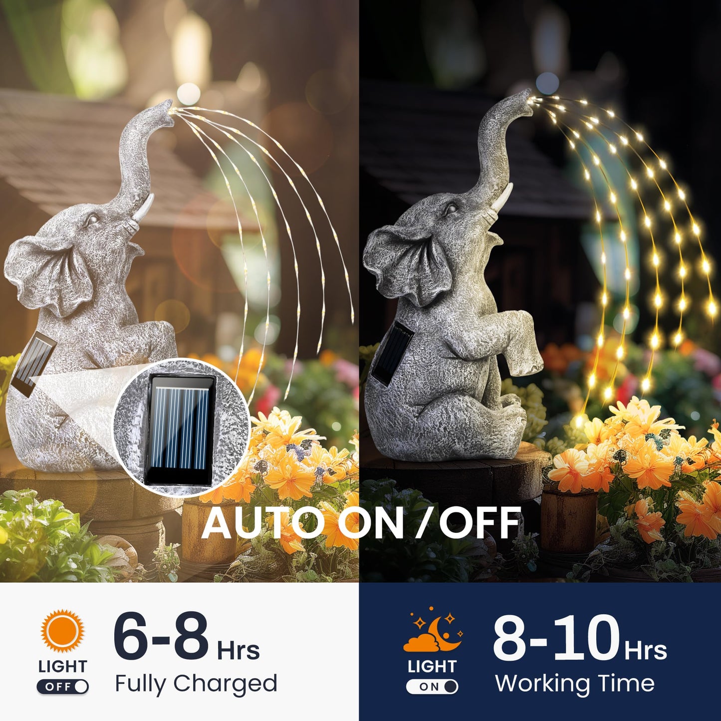 GIGALUMI Upgraded Elephant Statue Garden Decoration True Watering Elephant Figure Solar Powered LED Lights, Gifts for Women, Gifts for Mum, Garden Decorations for Patio(10.6 Inch/ 27 cm)