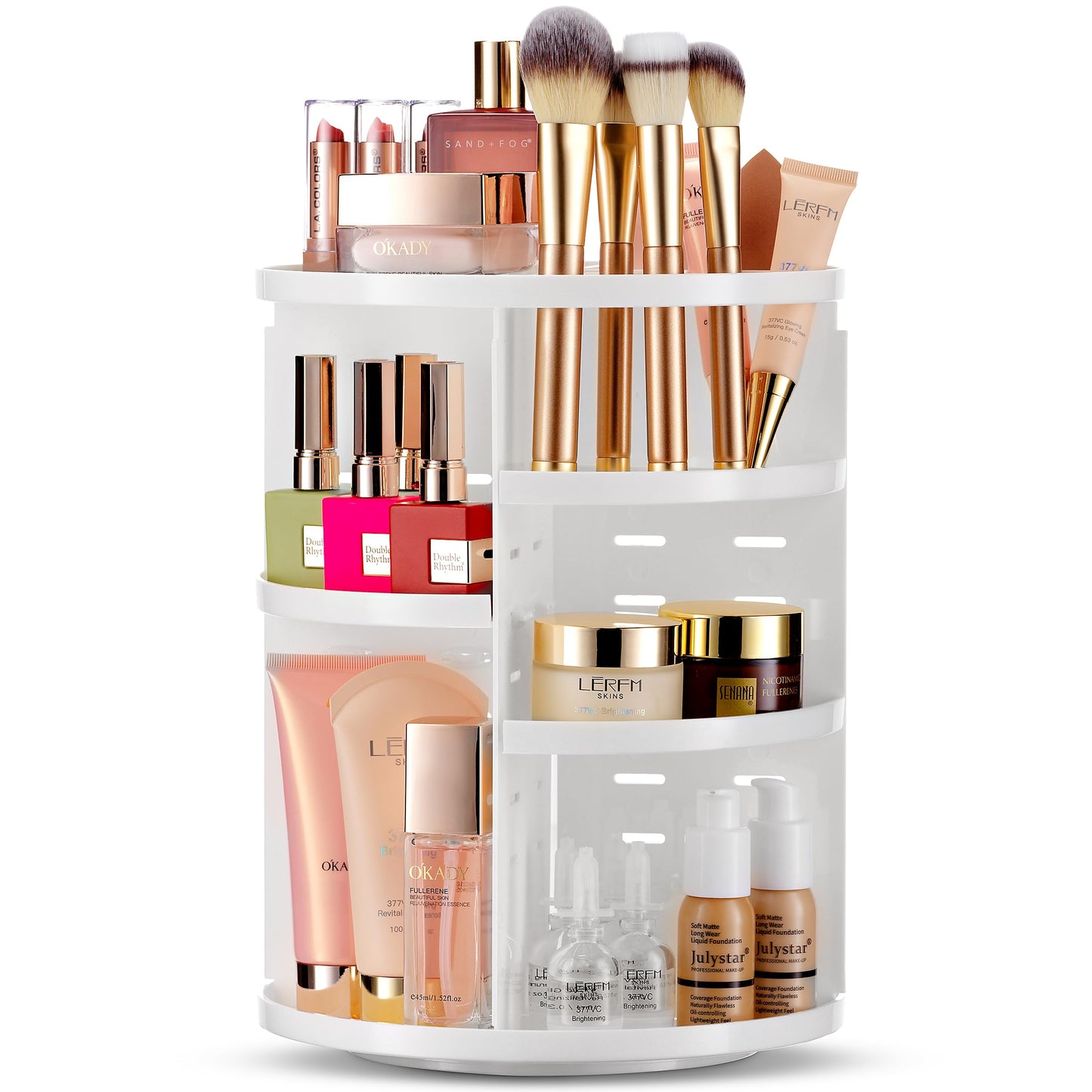 360 Rotating Makeup Organizer - Adjustable Shelf Height and Fully Rotatable. The Perfect Cosmetic Organizer for Bedroom Dresser or Vanity Countertop. (Black)