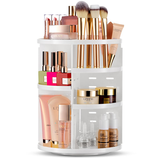 360 Rotating Makeup Organizer - Adjustable Shelf Height and Fully Rotatable. The Perfect Cosmetic Organizer for Bedroom Dresser or Vanity Countertop. (Black)