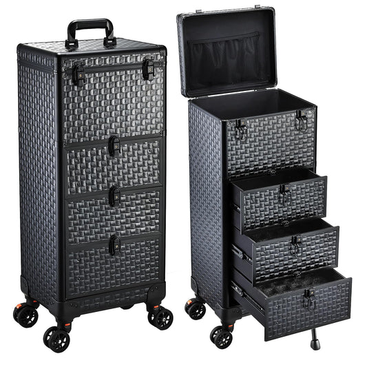 Stagiant Makeup Trolley Vanity Case Large Makeup Case Lockable Make Up Box Organiser with 3 Drawers Hairdressing Trolley on Wheels Beauty Nail Technician Cases Black