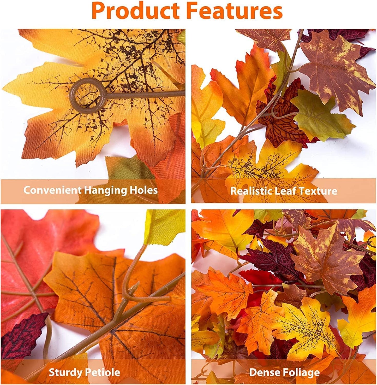 Artificial Autumn Maple Leaves Garland Autumn Decorations, Fall Hanging Plant for Home Garden Wall Doorway Backdrop Fireplace Decoration, Wedding Party Thanksgiving Decor,Yellow,1.75m