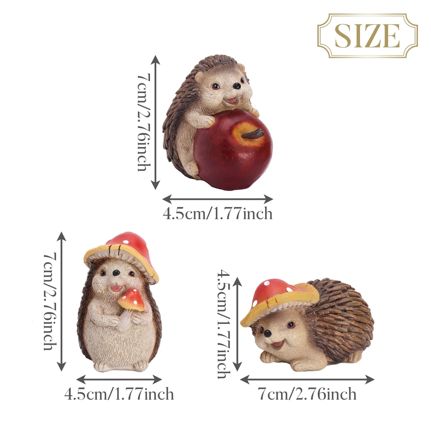 Valery Madelyn Autumn Decorations, Lovely Set of 3 Medium Hedgehogs Ornaments, Waterproof Resin Autumn Home Decor, Hedgehog Gifts for Women, Fall Decorations for Livling Room, Bedroom, Garden 7CM