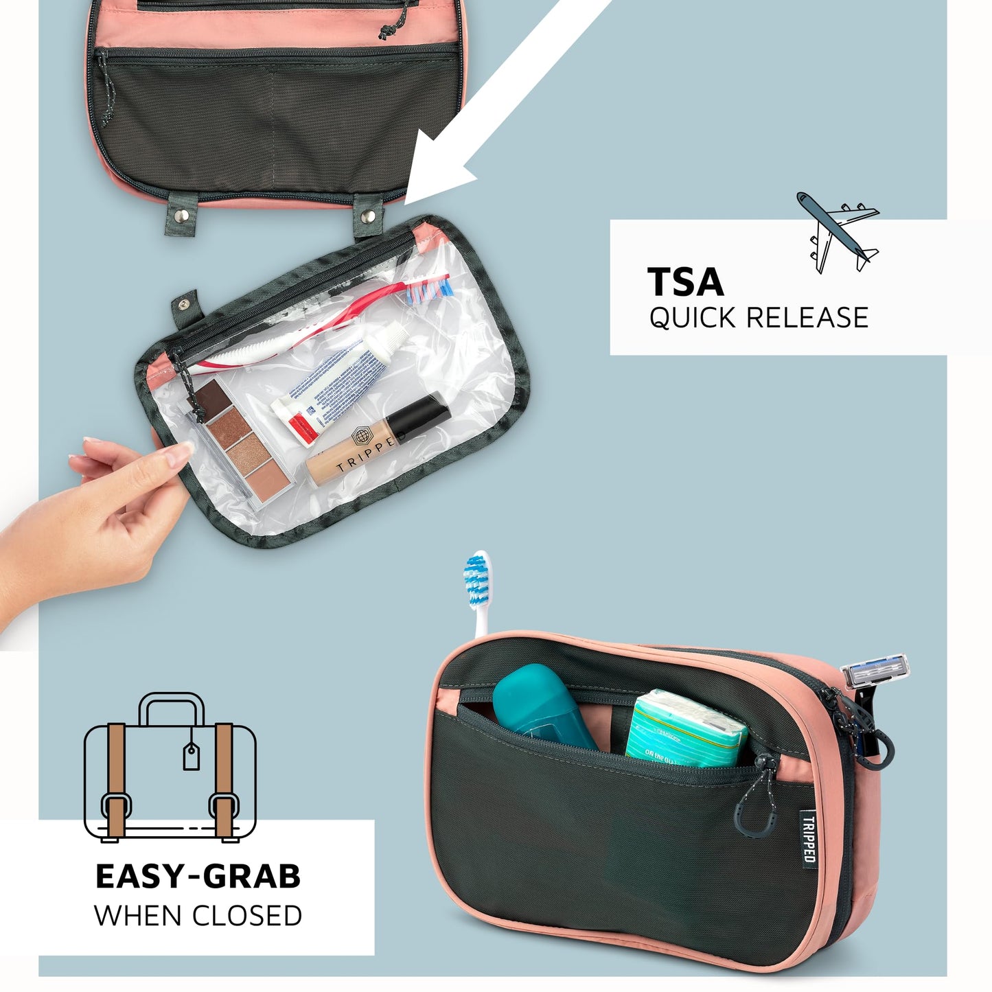 Toiletry Bag Kit Set: Hanging Travel Toiletry Bag + 311 TSA Cosmetic Liquid Bag + Ultralight Accessory Organizer Pouch, Navy, 3 Piece Toiletry Set