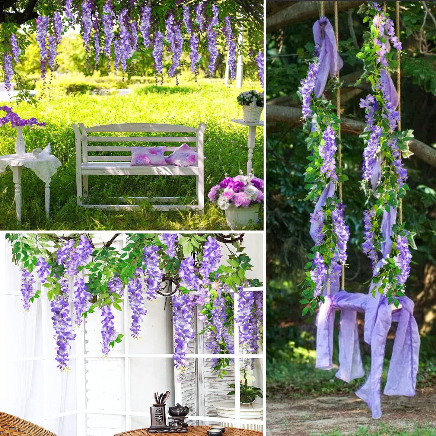 MOTONG Artificial Vine Flowers Decoration, 4Pcs (8FT/2.5M/piece) Artificial Wisteria Vines Garland Plants Flowers Arts For Ceremony Home Garden Wedding Party Decors (4Pcs Purple)