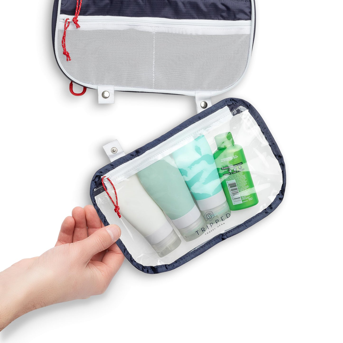 Toiletry Bag Kit Set: Hanging Travel Toiletry Bag + 311 TSA Cosmetic Liquid Bag + Ultralight Accessory Organizer Pouch, Navy, 3 Piece Toiletry Set