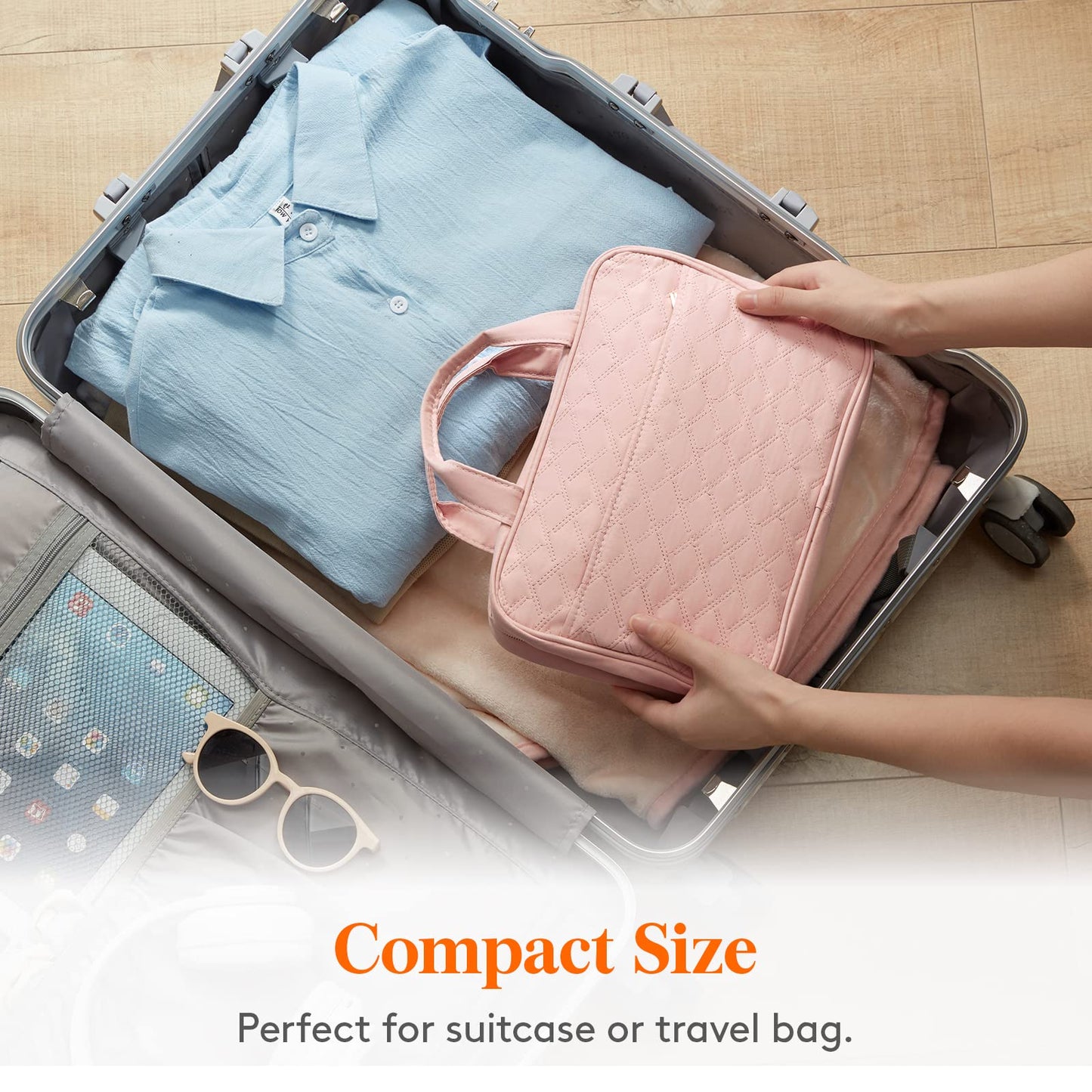 Lifewit Travel Toiletry Bag, Large Hanging Makeup Bag Organizer for Women, Transparent Travel Cosmetic Bag with Hanging Hook for Full Size Bottles, Vacation Essentials, Medium,Dark Blue