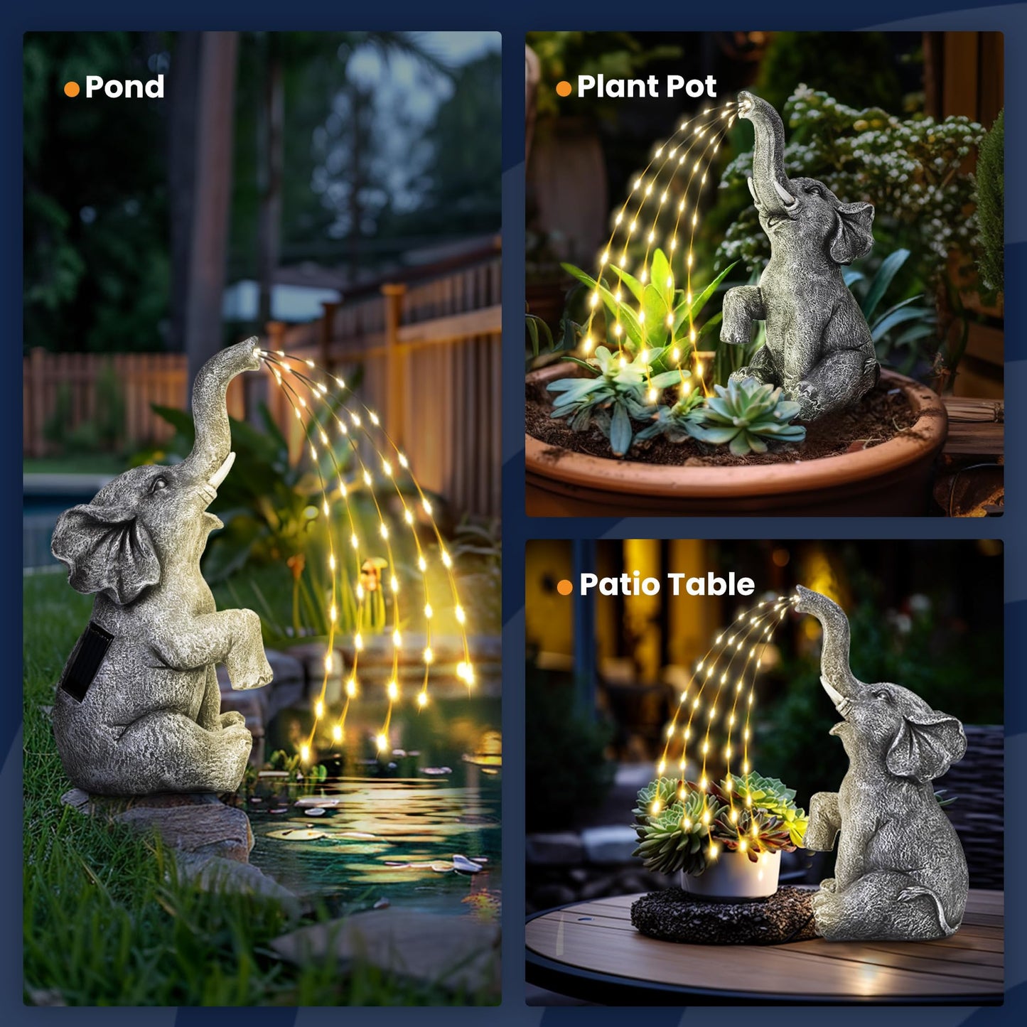 GIGALUMI Upgraded Elephant Statue Garden Decoration True Watering Elephant Figure Solar Powered LED Lights, Gifts for Women, Gifts for Mum, Garden Decorations for Patio(10.6 Inch/ 27 cm)