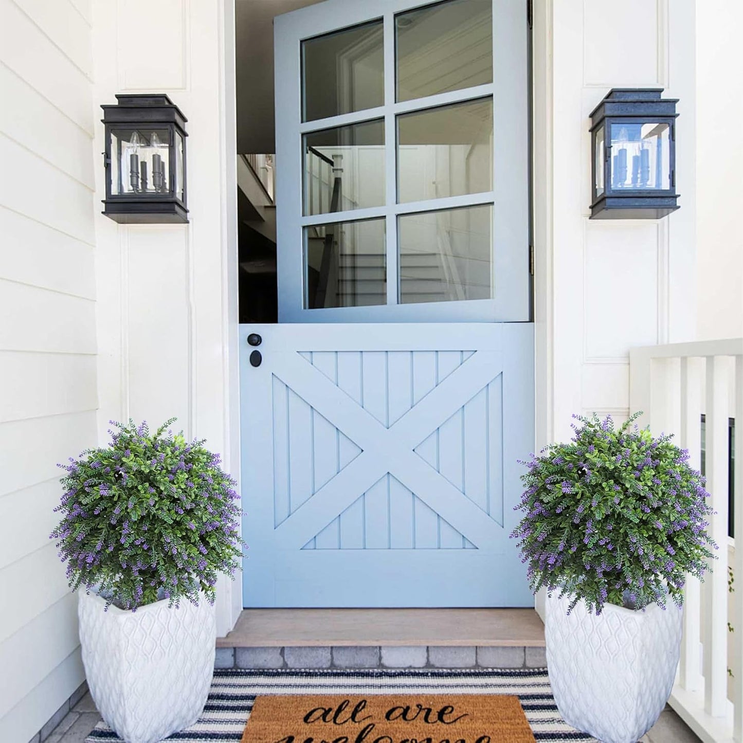 momoplant Artificial Lavender Topiary Ball Trees in Pot, UV Resistant Fake Bushes with Flowers for Outdoor Indoor Home Office Garden Front porch Decor