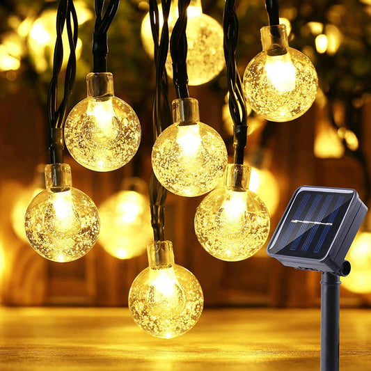 Solar Garden Lights Outdoor, 36ft 60 LED Solar String Lights Waterproof, Solar Powered Crystal Ball Indoor/Outdoor Fairy Lights Decorative for Garden, Patio, Yard, Festival, Parties (White)