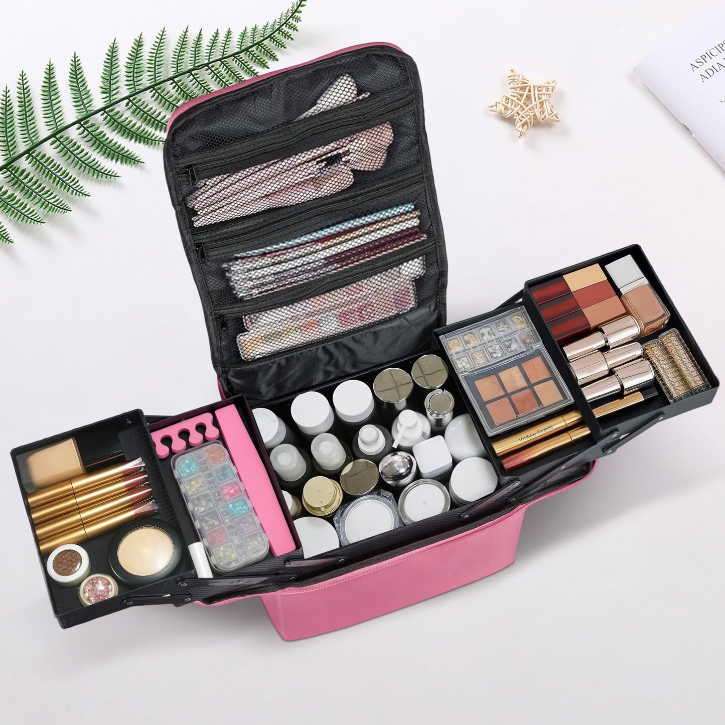 Makeup Case Large Vanity Case – 29x21x27cm Portable Cosmetic Organiser with Shoulder Strap – Professional Make Up Case for Travel & Home, Durable Nylon Storage Beauty Box