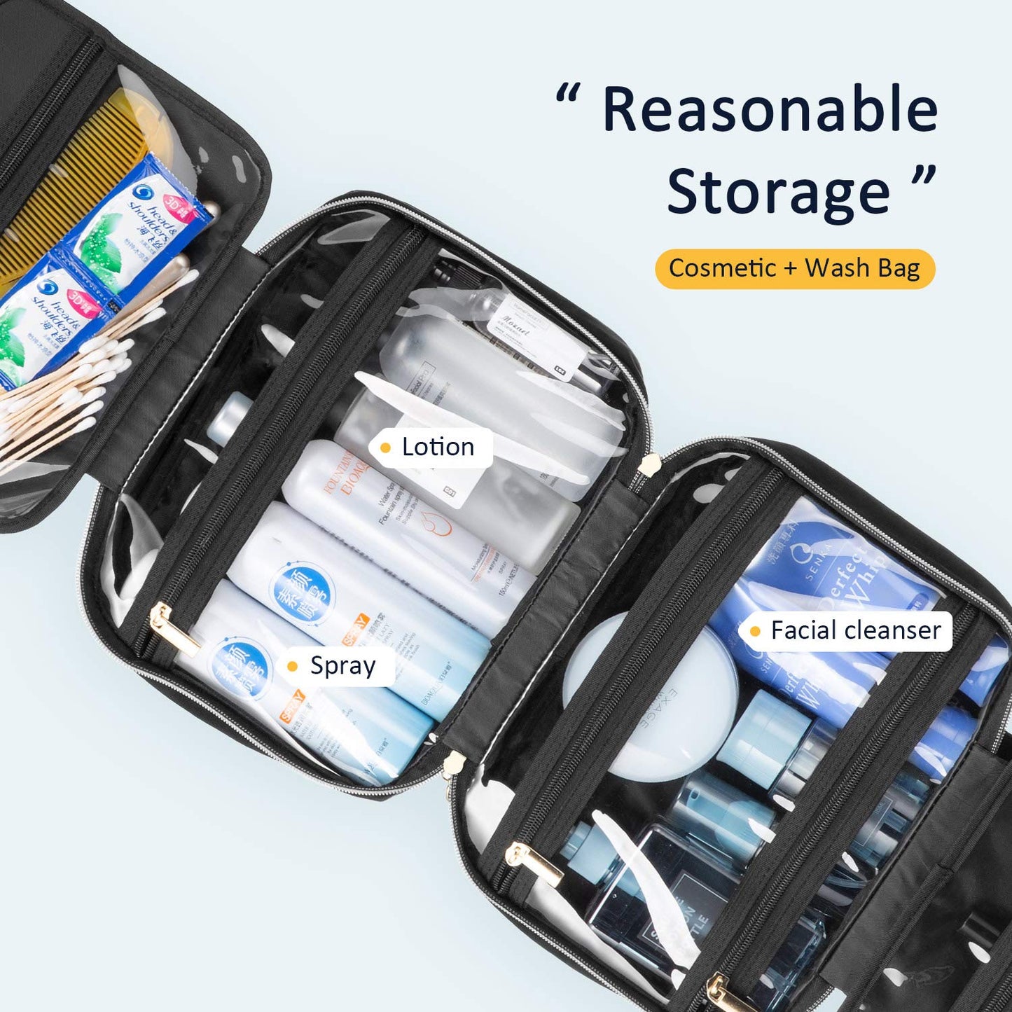 LOVEVOOK Toiletry Bag Hanging Travel Wash Bag for Women, Waterproof Toiletries Makeup Bags with Hook, Large Cosmetic Organizer Ladies, for Full Sized Container