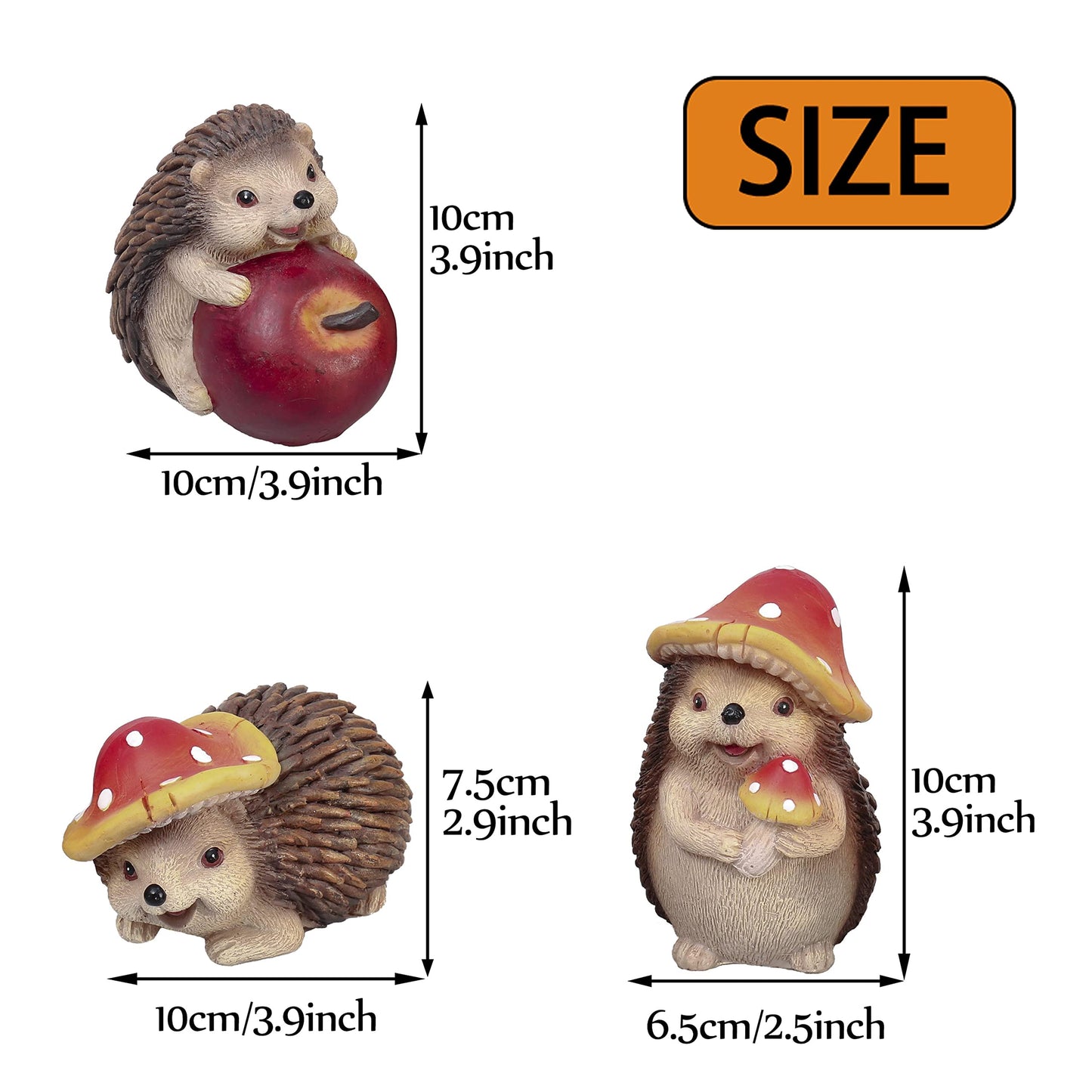 Valery Madelyn Autumn Decorations, Lovely Set of 3 Medium Hedgehogs Ornaments, Waterproof Resin Autumn Home Decor, Hedgehog Gifts for Women, Fall Decorations for Livling Room, Bedroom, Garden 7CM