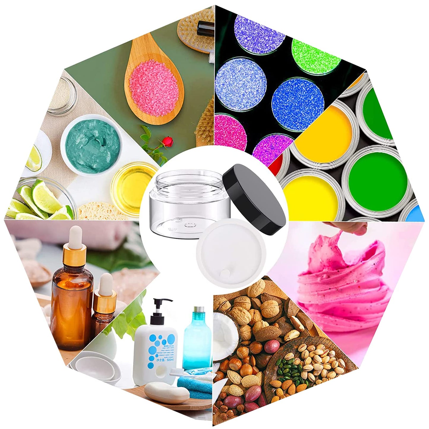 Apstaqeoo 4PCS 150ML Empty Plastic Jars With Black Lids, Clear Round Face Cream Jars Cosmetic Container Travel Storage Jar With Inner Liners for Body Scrub/Lotion/Powder/Ointment/Salves/Sample/Makeup