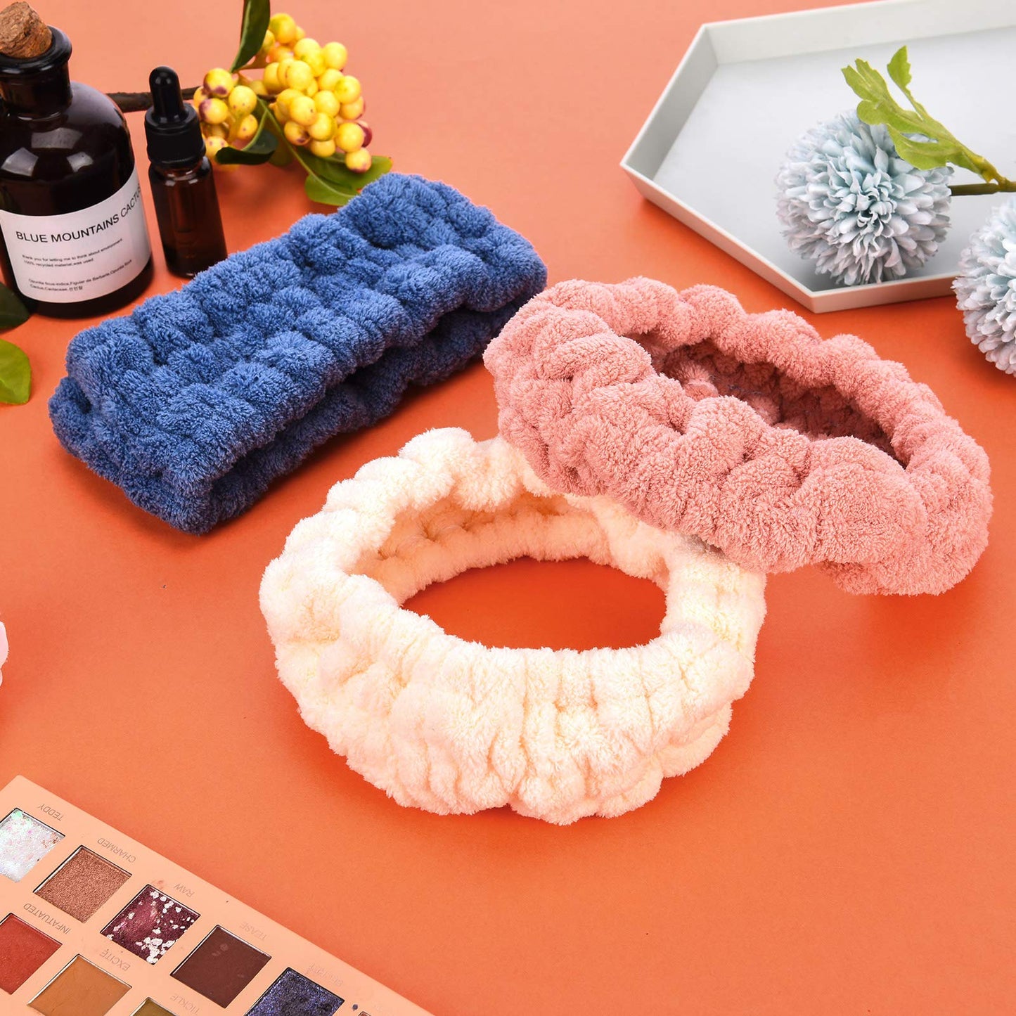 Chuangdi 3 Pieces Spa Headband for Women Facial Makeup Headband Soft Terry Cloth Hairband for Washing Face Mask Spa Shower Gifts(Light Orange, Light Purple, Light Green)
