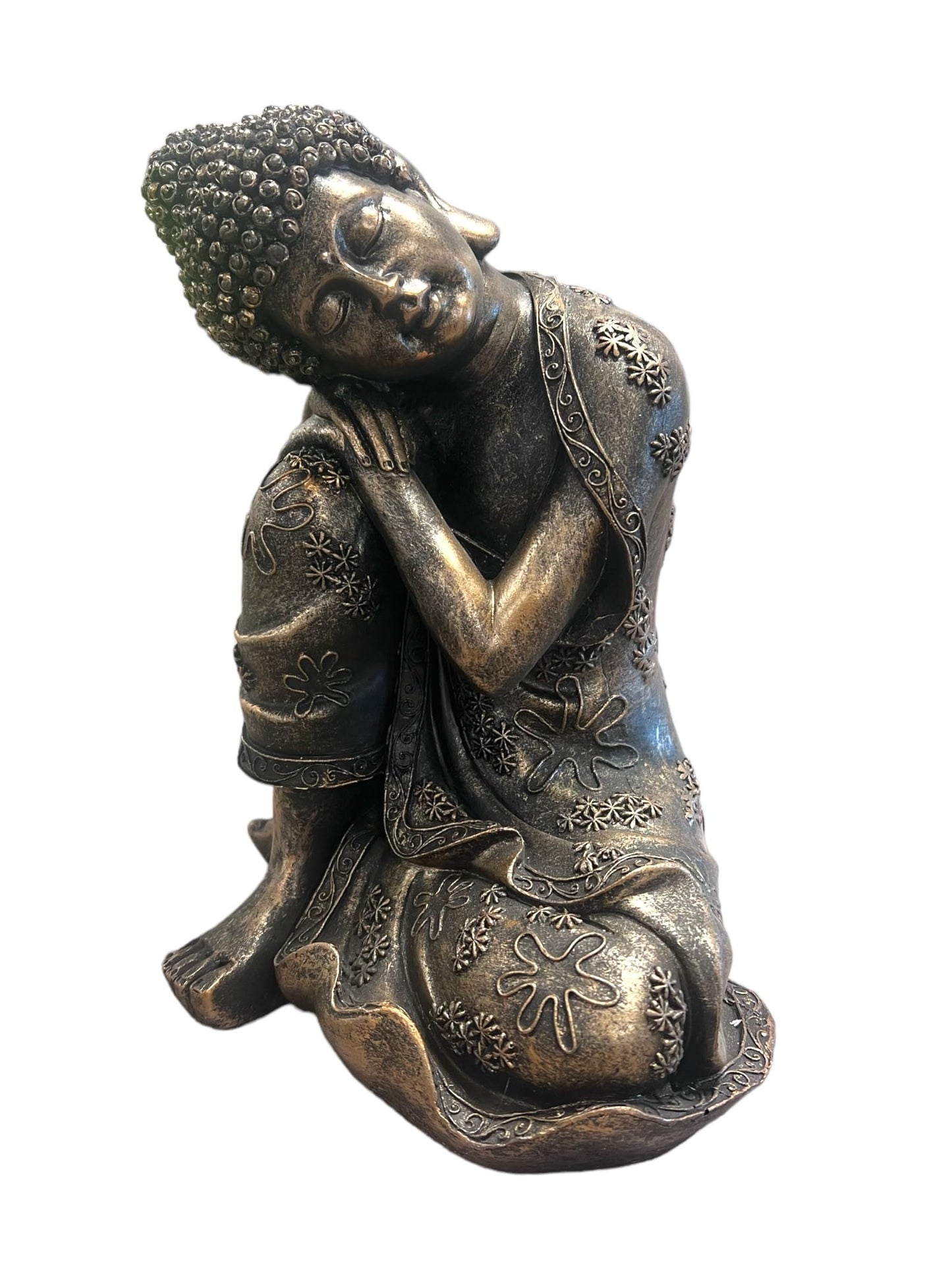 Sitting Buddha Garden Ornament Outdoor Statue Indoor Home Decor Bronzed Effect Figurine Table top Thai Meditating Décor Zen Weather Resistant 25cm Tall