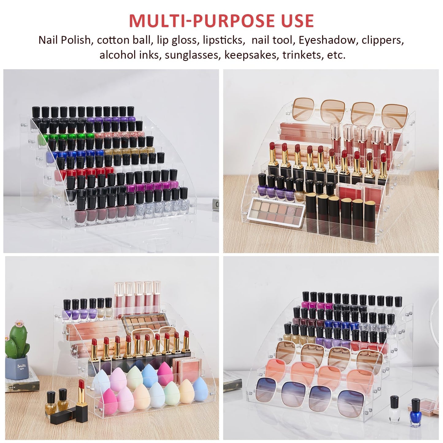 KINGROW Nail Polish Organizer Holder Rack 6 Layers Acrylic Display Rack Eyeglasses Shelf Essential Oils Ink Storage Holds Up to 96 (Fit 1-2oz Bottles)