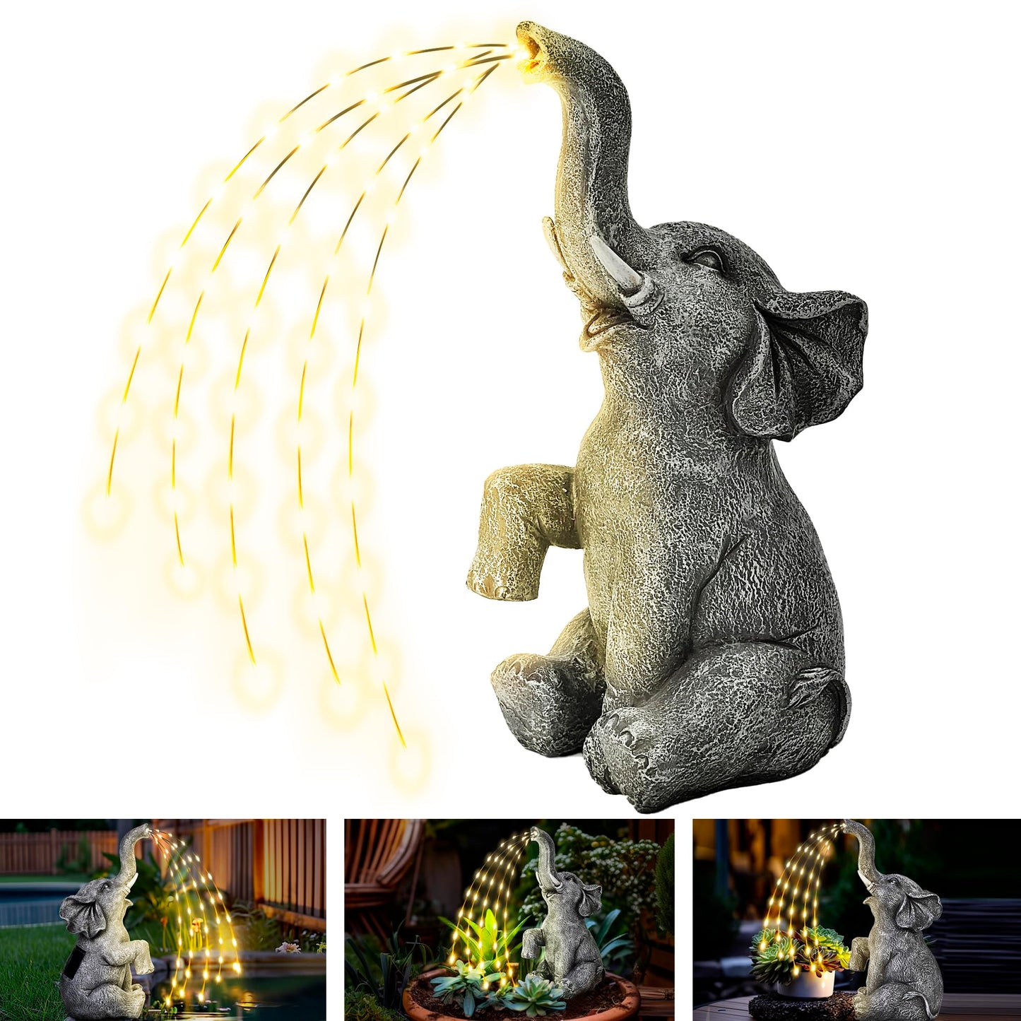 GIGALUMI Upgraded Elephant Statue Garden Decoration True Watering Elephant Figure Solar Powered LED Lights, Gifts for Women, Gifts for Mum, Garden Decorations for Patio(10.6 Inch/ 27 cm)