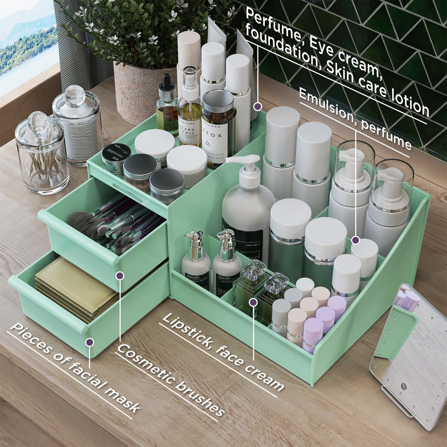 Makeup Organizer Storage Drawers, Large Capacity Cosmetic Organisers for Lipsticks, Jewelry, Nail Care, Skincare Organiser for Vanity, Ideal Desk Organizer for Dresser and Bathroom