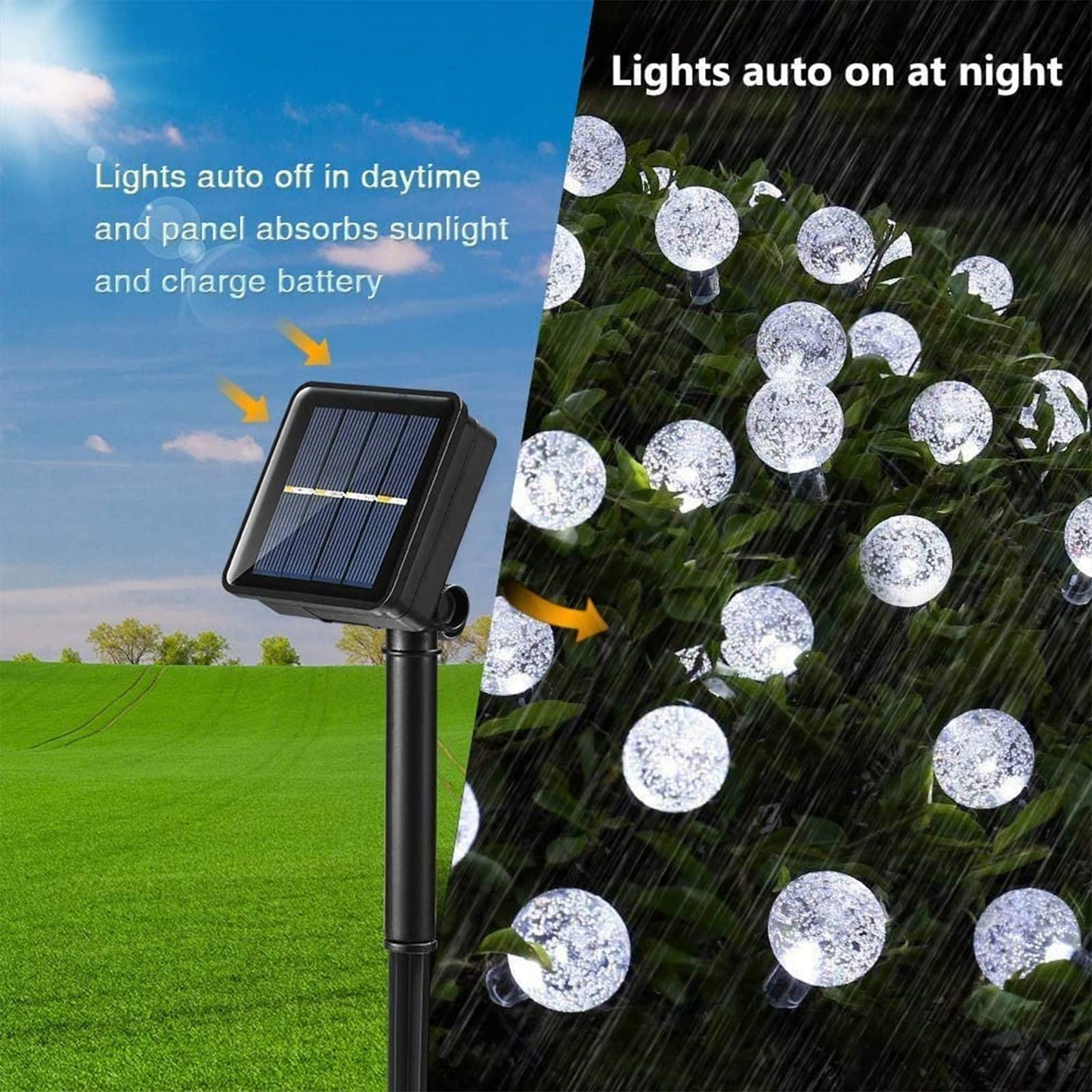 Solar Garden Lights Outdoor, 36ft 60 LED Solar String Lights Waterproof, Solar Powered Crystal Ball Indoor/Outdoor Fairy Lights Decorative for Garden, Patio, Yard, Festival, Parties (White)