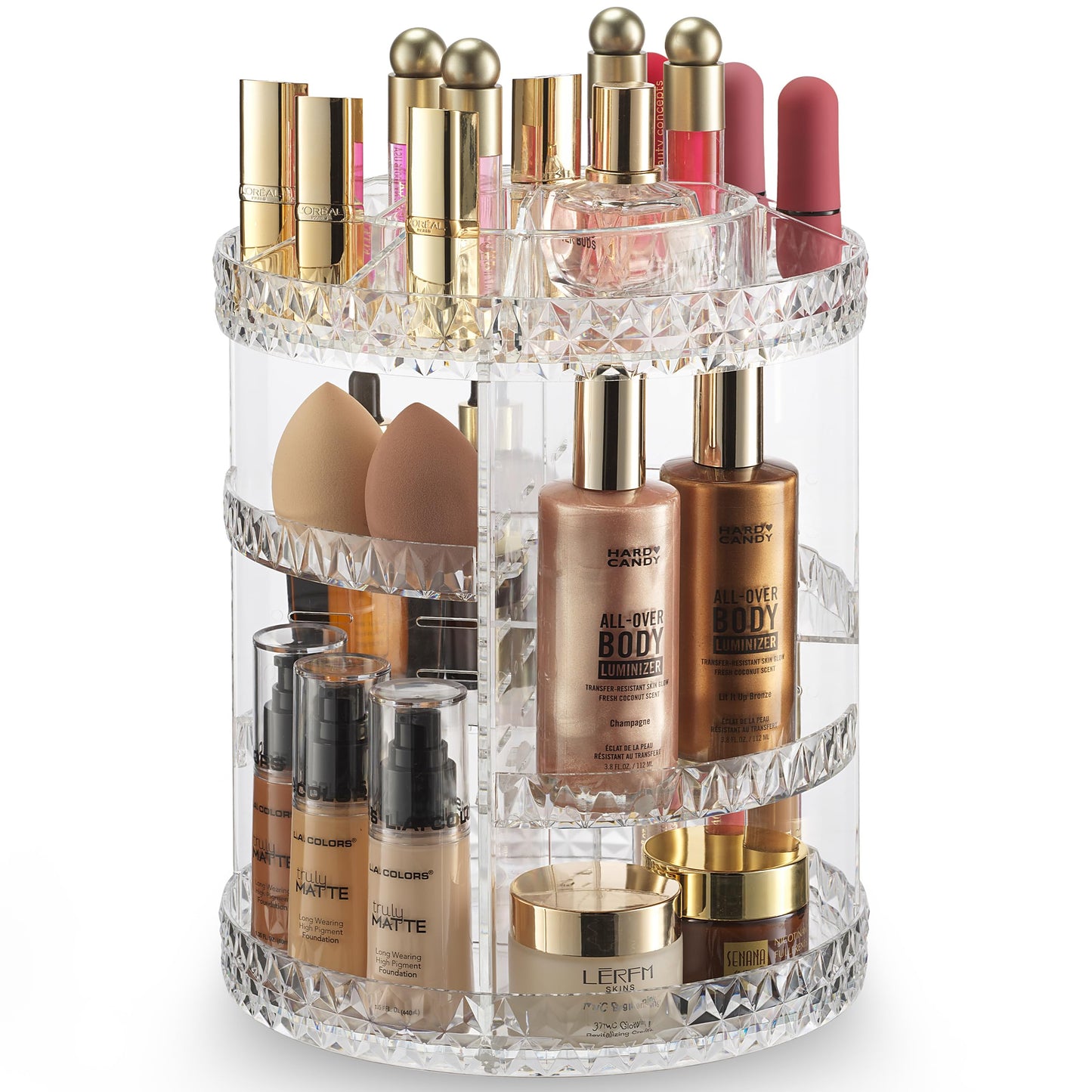 360 Rotating Makeup Organizer - Adjustable Shelf Height and Fully Rotatable. The Perfect Cosmetic Organizer for Bedroom Dresser or Vanity Countertop. (Black)