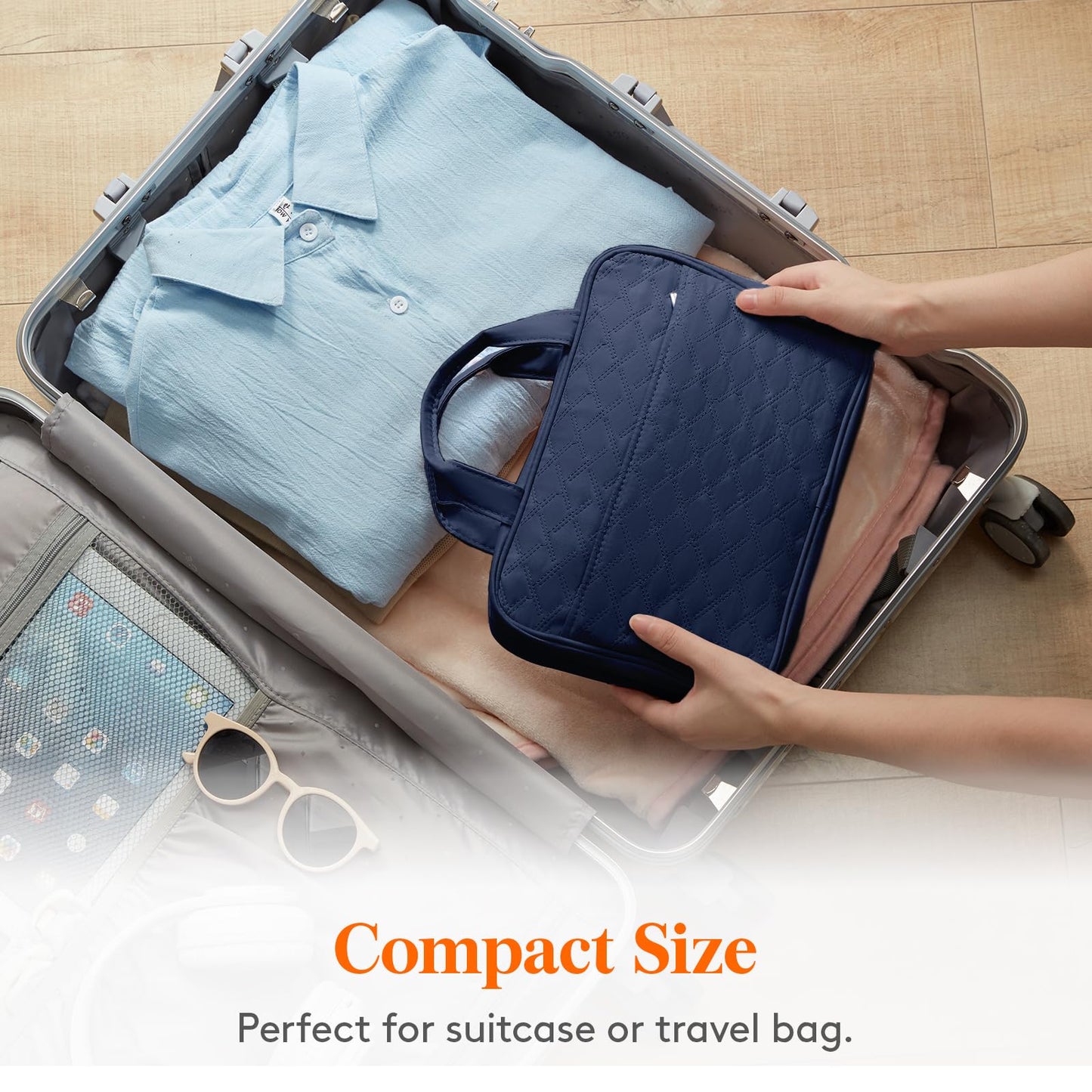 Lifewit Travel Toiletry Bag, Large Hanging Makeup Bag Organizer for Women, Transparent Travel Cosmetic Bag with Hanging Hook for Full Size Bottles, Vacation Essentials, Medium,Dark Blue