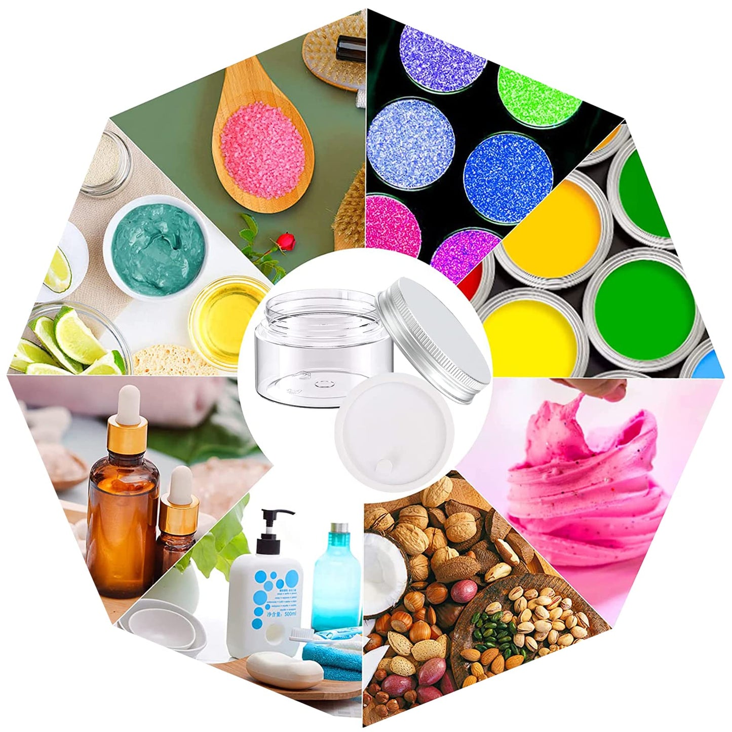 Alledomain 6PCS 100ML Clear Round Cosmetic Containers Cream Jars with Inner Liners & Aluminum Alloy Lids - Travel Jars for Storing Lip, Body Scrub, Lotion, Powder, Ointment, Makeup