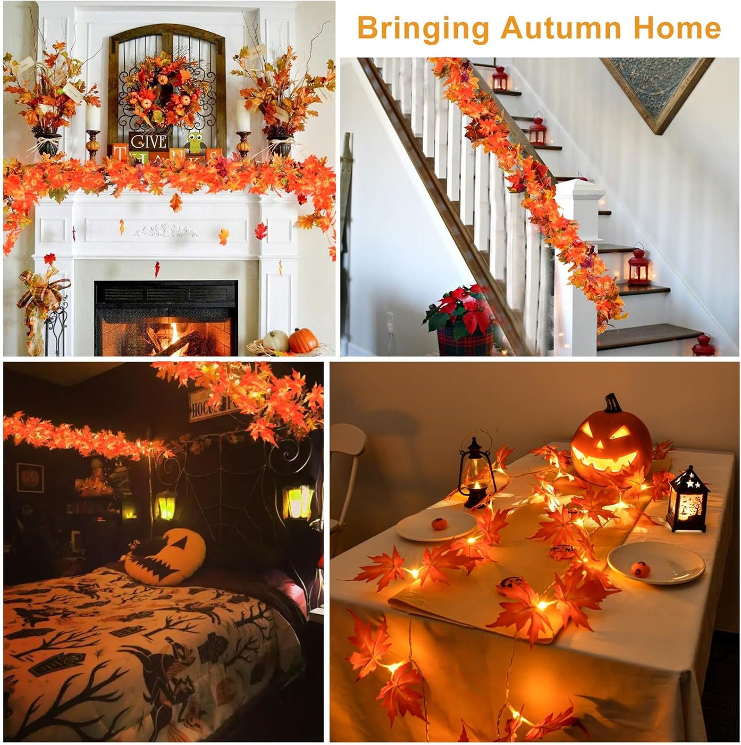 Autumn Leaves Fairy Lights 3M 20LED Maple Leaves Halloween Decorations Lights mit Timer Leaf Garland Indoor Outdoor Battery Operated for Autumn Theme Parties, Halloween, or Home, Garden Decoration
