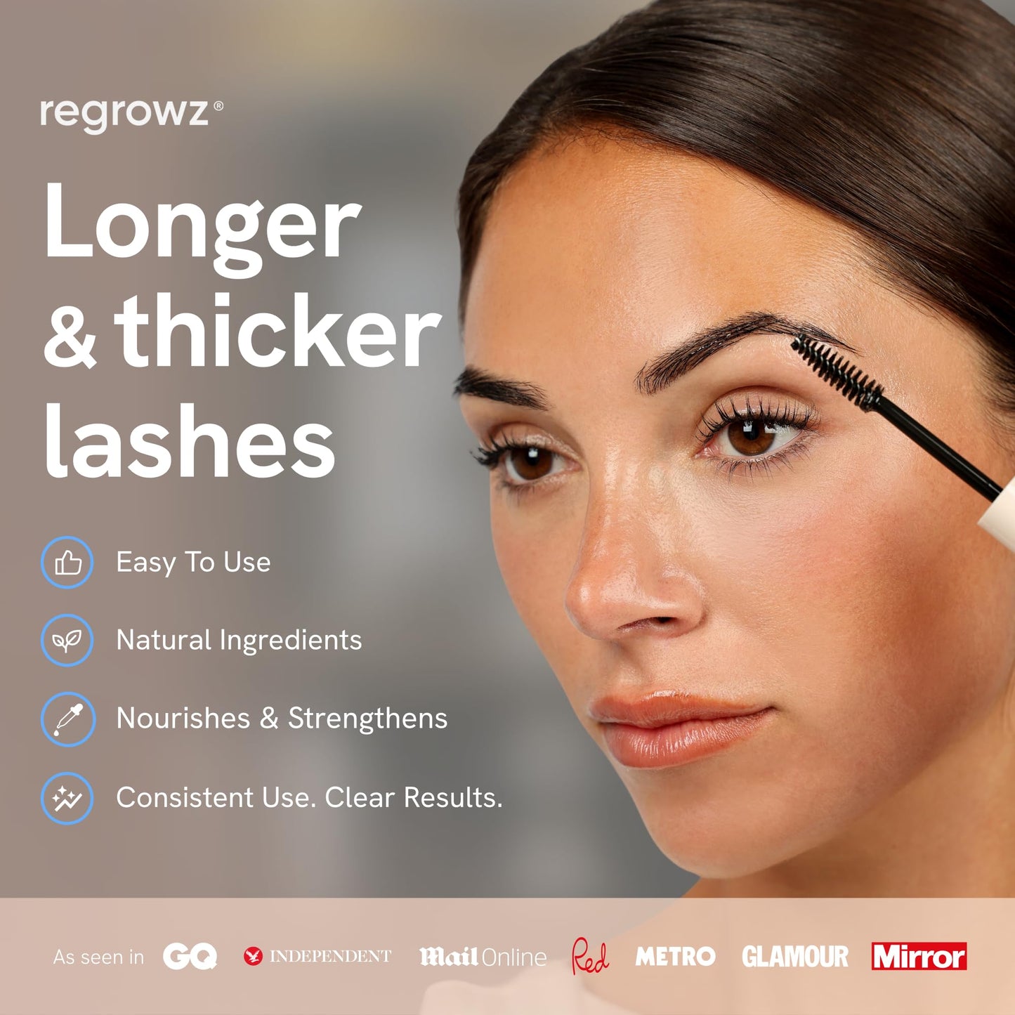 Regrowz Eyelash Serum & Eyebrow Growth 5ml – Natural, Vegan Lash Enhancer for Longer, Thicker Lashes & Fuller Eye Brows – UK Formula with Rapid Results & Conditioning Care For Growth & Thickness