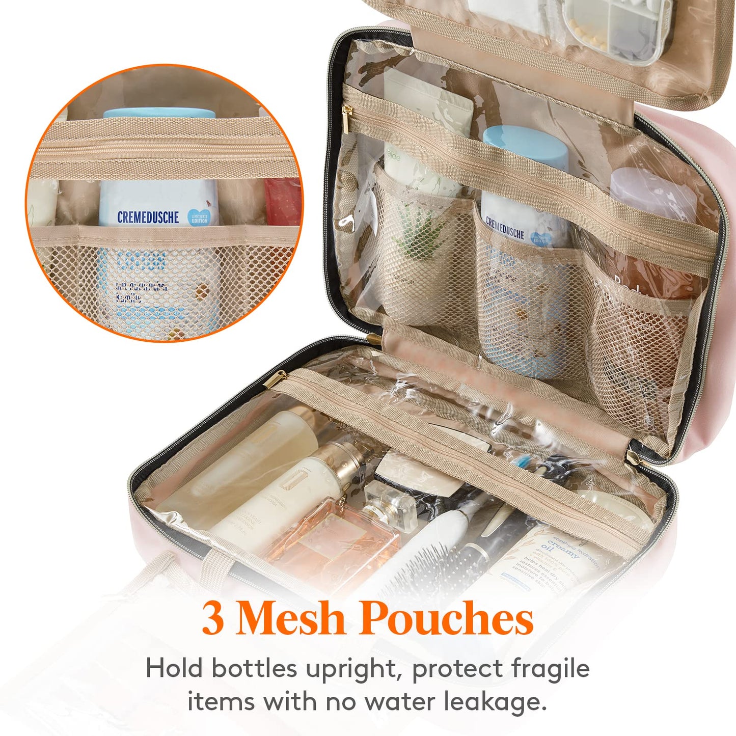 Lifewit Travel Toiletry Bag, Large Hanging Makeup Bag Organizer for Women, Transparent Travel Cosmetic Bag with Hanging Hook for Full Size Bottles, Vacation Essentials, Medium,Dark Blue