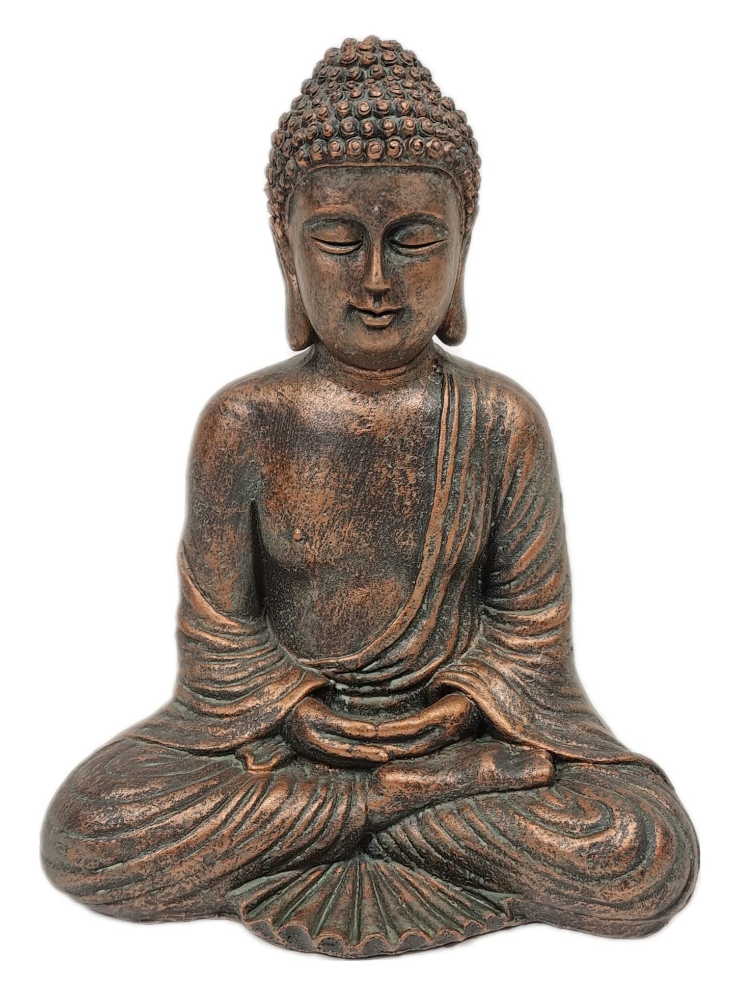 Sitting Buddha Garden Ornament Outdoor Statue Indoor Home Decor Bronzed Effect Figurine Table top Thai Meditating Décor Zen Weather Resistant 25cm Tall