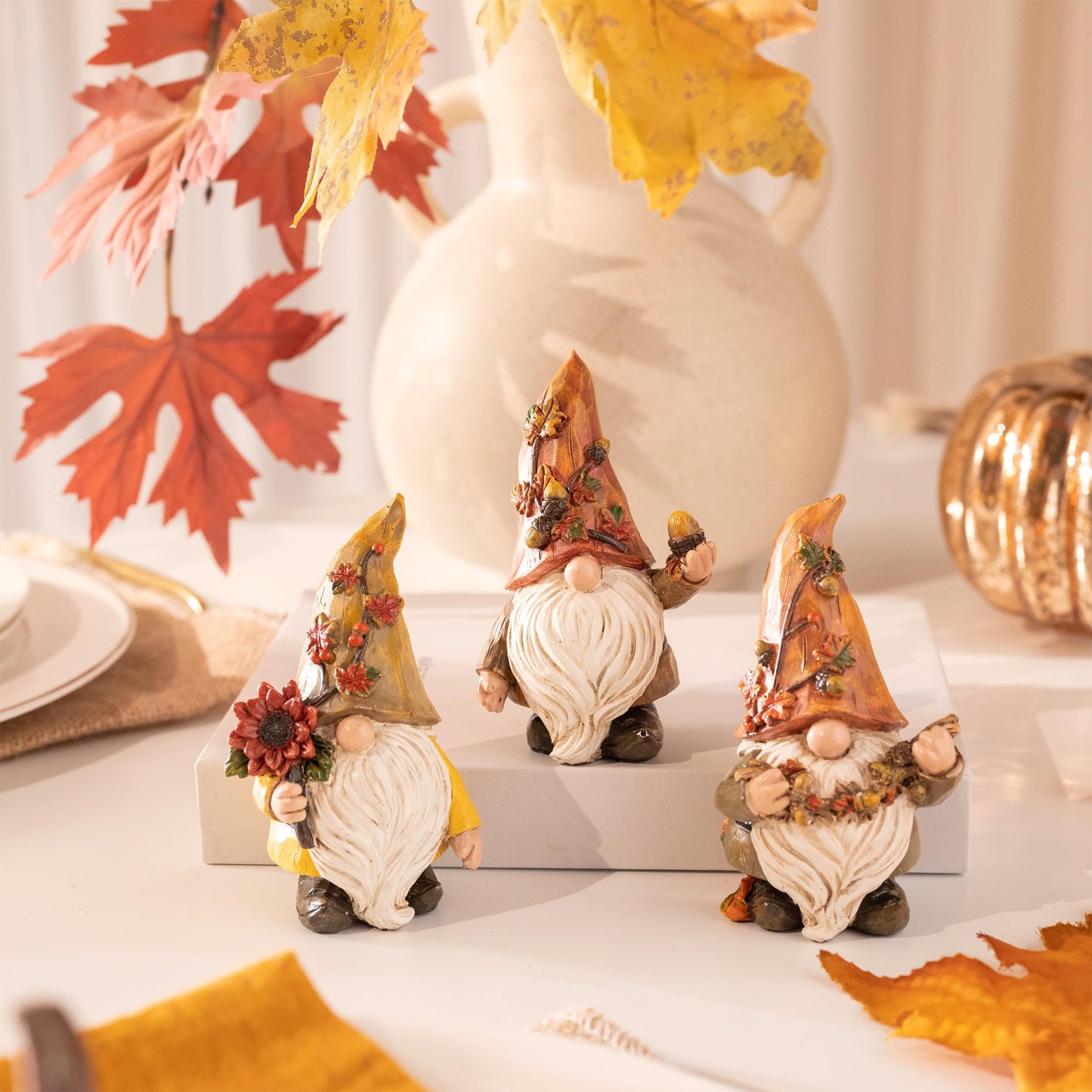 Valery Madelyn Autumn Decorations, Lovely Set of 3 Medium Gonks Ornaments, Waterproof Resin Autumn Home Decor, Gonks Gifts for Women, Fall Decorations for Living Room, Bedroom, Garden 10CM