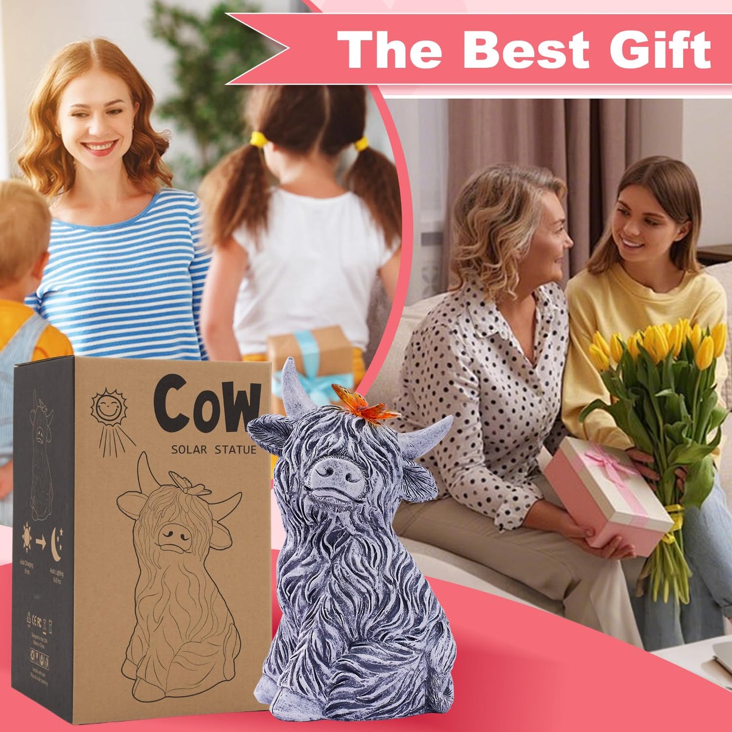 Dog Garden Ornaments With Solar Butterfly - Unique Gifts for Women Mum Men - Outdoor Puppy Decor for Patio Yard Lawn Balcony Resin Waterproof Sculpture