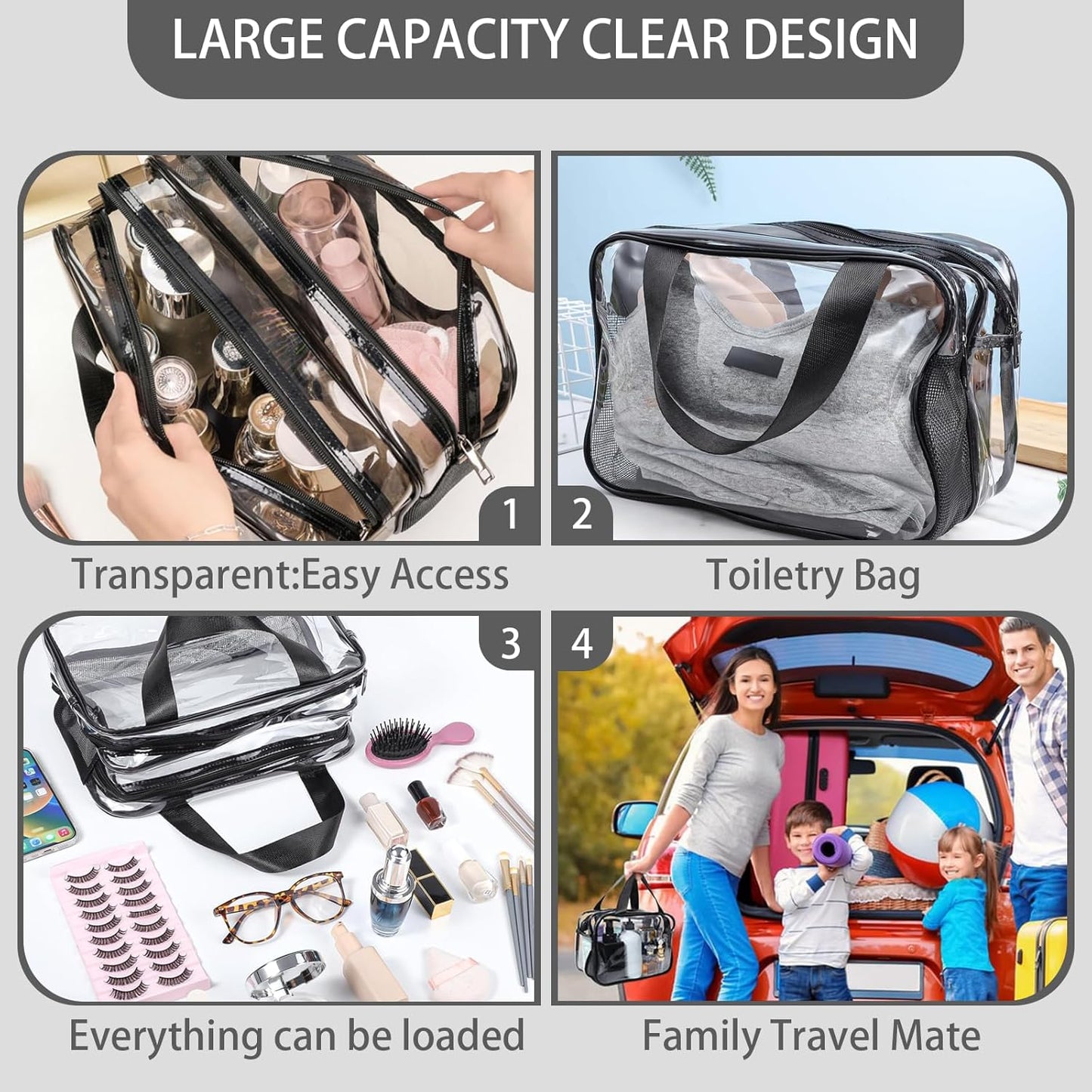 Clear Toiletry Bag & Makeup Organizer - Extra Large Travel Cosmetic with Double Zippers with Handles Waterproof Toiletries Bag for Women & Men (Transparent PVC)