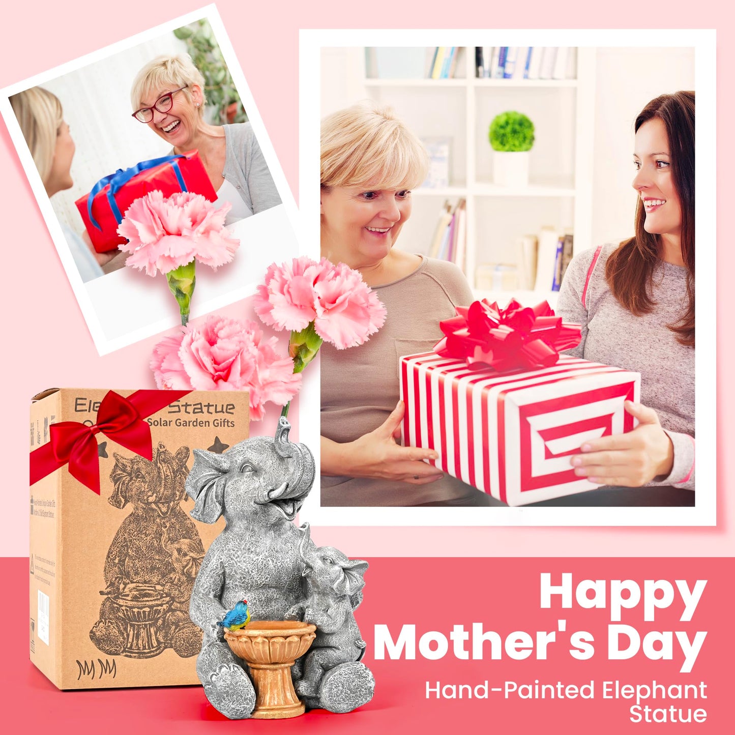 GIGALUMI Upgraded Elephant Statue Garden Decoration True Watering Elephant Figure Solar Powered LED Lights, Gifts for Women, Gifts for Mum, Garden Decorations for Patio(10.6 Inch/ 27 cm)