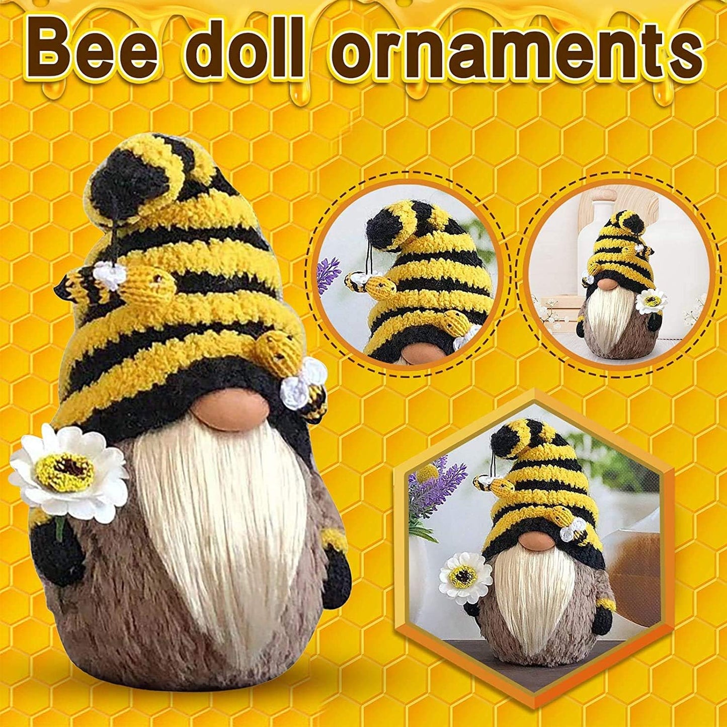 Garden Gnome Statue,Bee Gnome Spring Sunflower Doll Decor, Handmade Bumble Plush Faceless Doll Ornaments, Bedroom Desktop Gnomes Ornaments, Indoor Spring Decor for Home