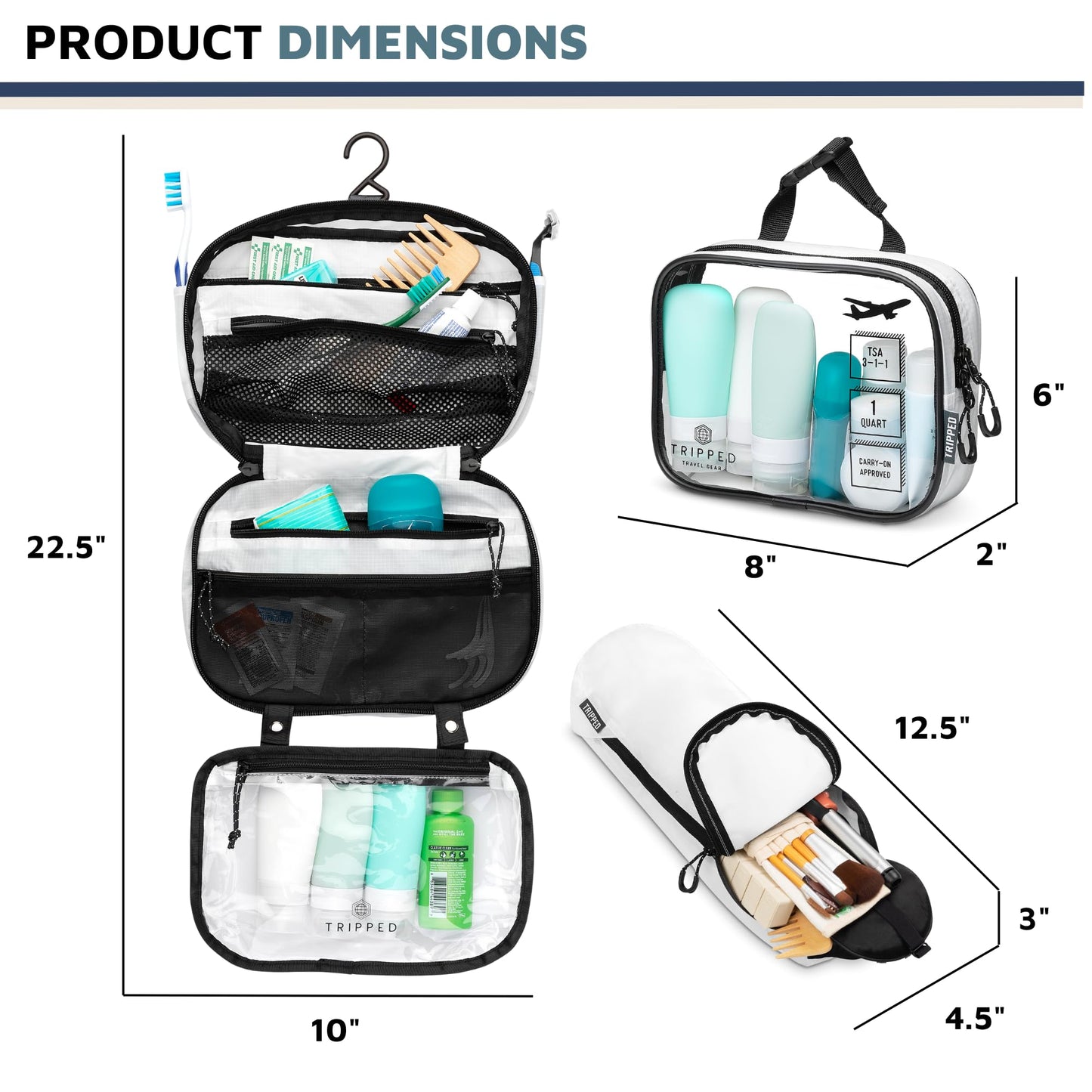 Toiletry Bag Kit Set: Hanging Travel Toiletry Bag + 311 TSA Cosmetic Liquid Bag + Ultralight Accessory Organizer Pouch, Navy, 3 Piece Toiletry Set