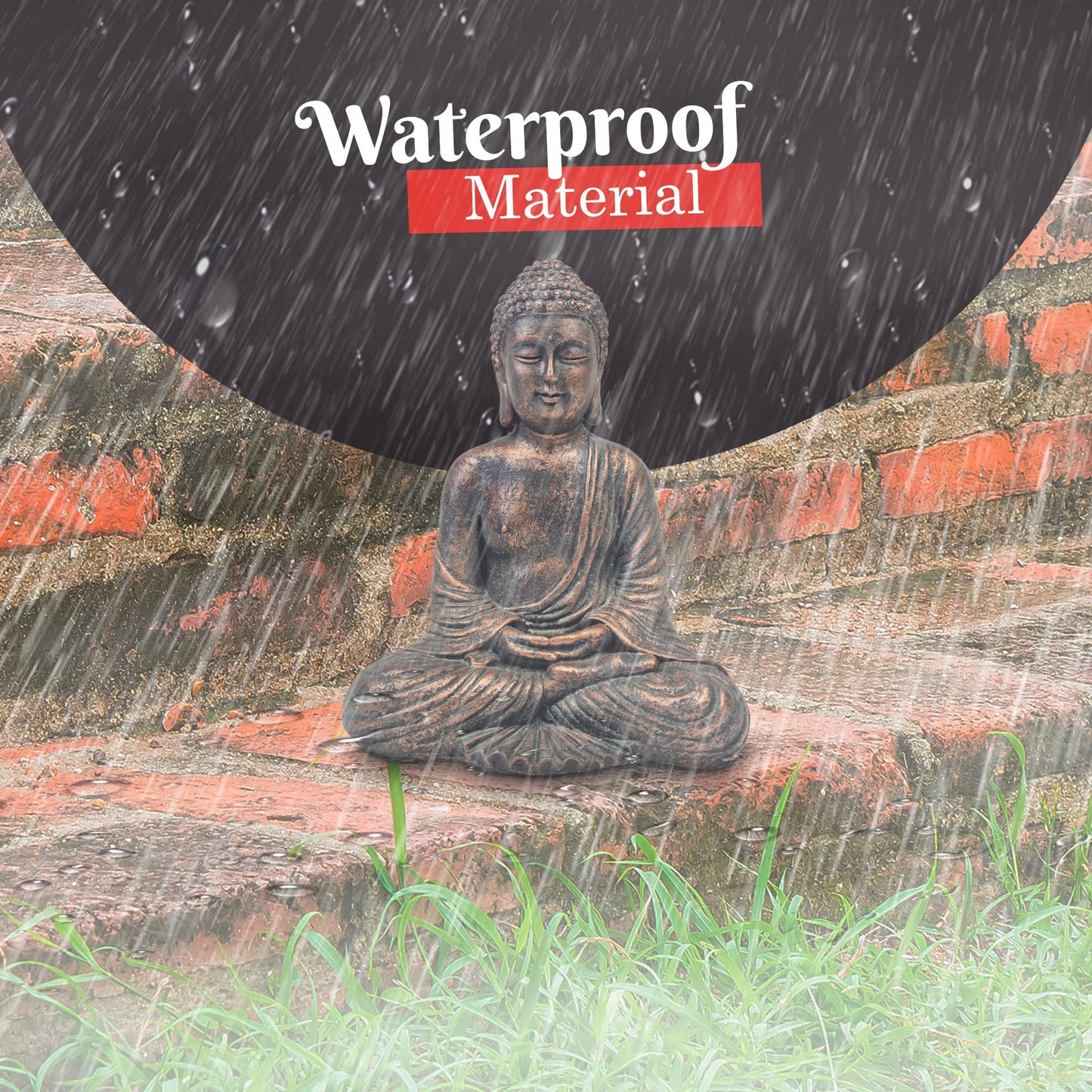 Sitting Buddha Garden Ornament Outdoor Statue Indoor Home Decor Bronzed Effect Figurine Table top Thai Meditating Décor Zen Weather Resistant 25cm Tall