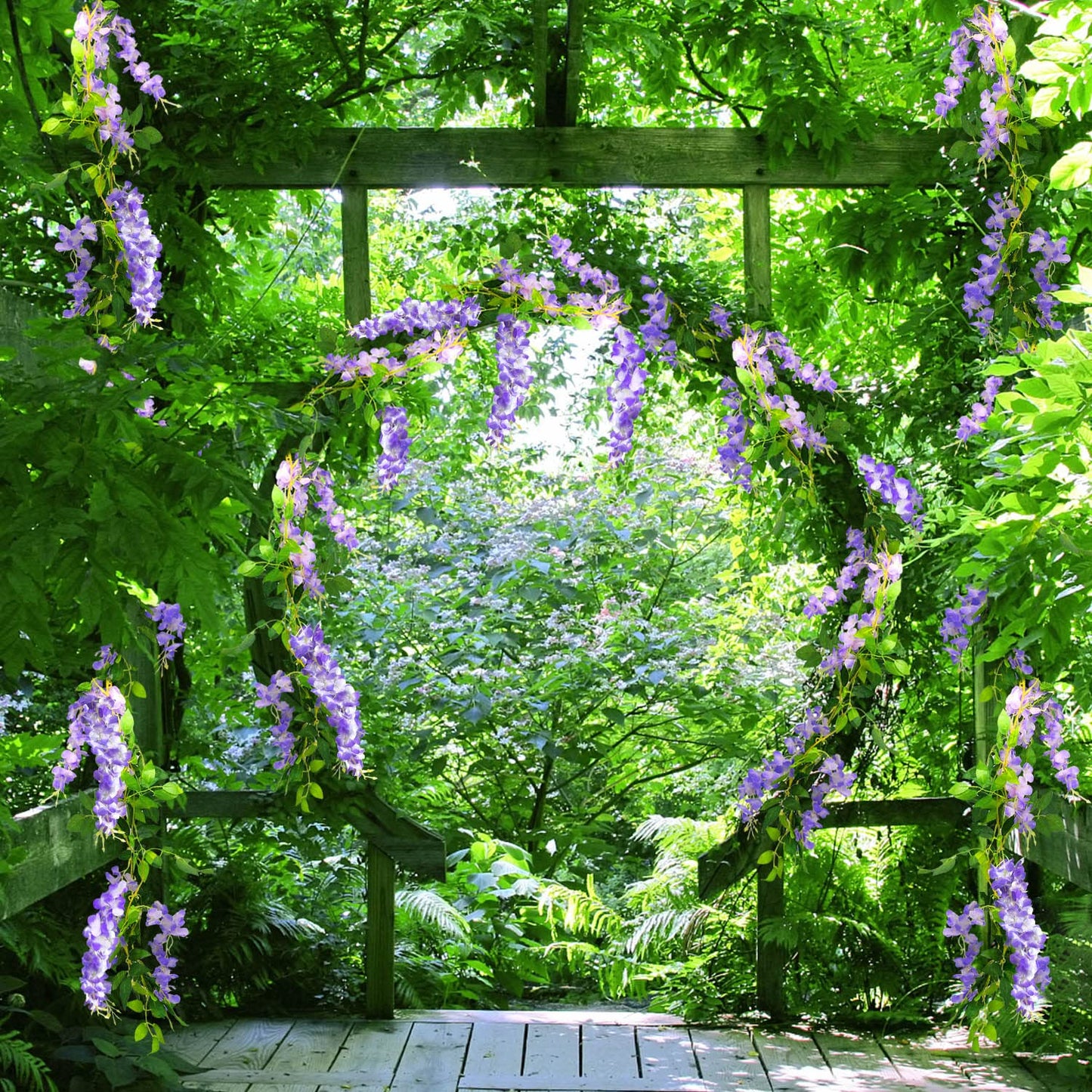 MOTONG Artificial Vine Flowers Decoration, 4Pcs (8FT/2.5M/piece) Artificial Wisteria Vines Garland Plants Flowers Arts For Ceremony Home Garden Wedding Party Decors (4Pcs Purple)