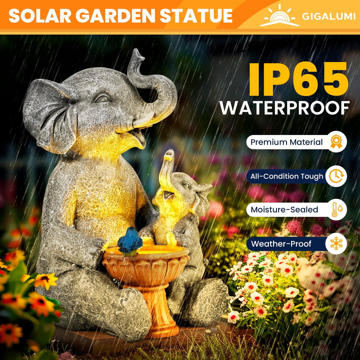 GIGALUMI Upgraded Elephant Statue Garden Decoration True Watering Elephant Figure Solar Powered LED Lights, Gifts for Women, Gifts for Mum, Garden Decorations for Patio(10.6 Inch/ 27 cm)