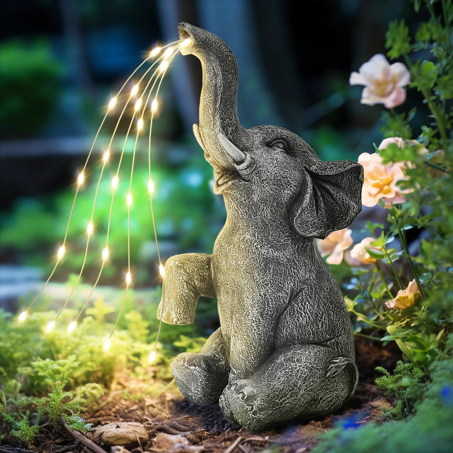 GIGALUMI Upgraded Elephant Statue Garden Decoration True Watering Elephant Figure Solar Powered LED Lights, Gifts for Women, Gifts for Mum, Garden Decorations for Patio(10.6 Inch/ 27 cm)