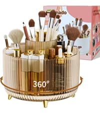 fanado 360° Rotating Makeup Organiser, Makeup Brush Holder, 5 Compartment Makeup and Skincare Storage for Vanity, Desktop, Bathroom (Purple)