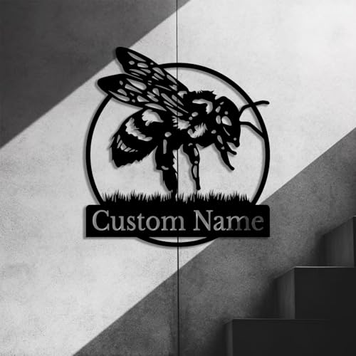 Custom Honey Bee Metal Wall Sign, Personalized Metal Bee Decor, Bee Garden Art, Gift for Bee Keeper, Bee Farm Sign, Gardener Decor, Bee Art (Bee M)