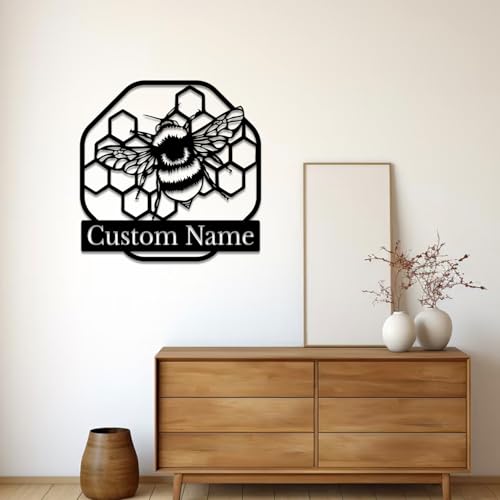 Custom Honey Bee Metal Wall Sign, Personalized Metal Bee Decor, Bee Garden Art, Gift for Bee Keeper, Bee Farm Sign, Gardener Decor, Bee Art (Bee M)