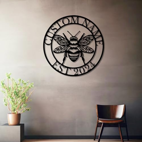Custom Honey Bee Metal Wall Sign, Personalized Metal Bee Decor, Bee Garden Art, Gift for Bee Keeper, Bee Farm Sign, Gardener Decor, Bee Art (Bee M)
