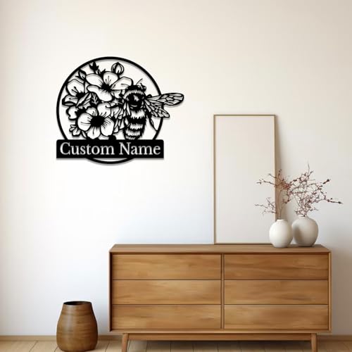 Custom Honey Bee Metal Wall Sign, Personalized Metal Bee Decor, Bee Garden Art, Gift for Bee Keeper, Bee Farm Sign, Gardener Decor, Bee Art (Bee M)