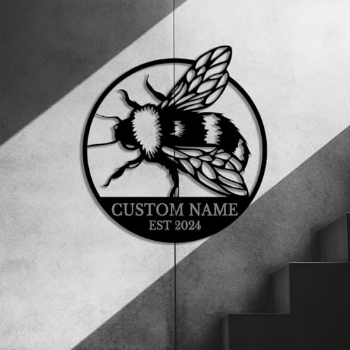 Custom Honey Bee Metal Wall Sign, Personalized Metal Bee Decor, Bee Garden Art, Gift for Bee Keeper, Bee Farm Sign, Gardener Decor, Bee Art (Bee M)