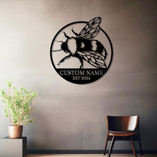 Custom Honey Bee Metal Wall Sign, Personalized Metal Bee Decor, Bee Garden Art, Gift for Bee Keeper, Bee Farm Sign, Gardener Decor, Bee Art (Bee M)